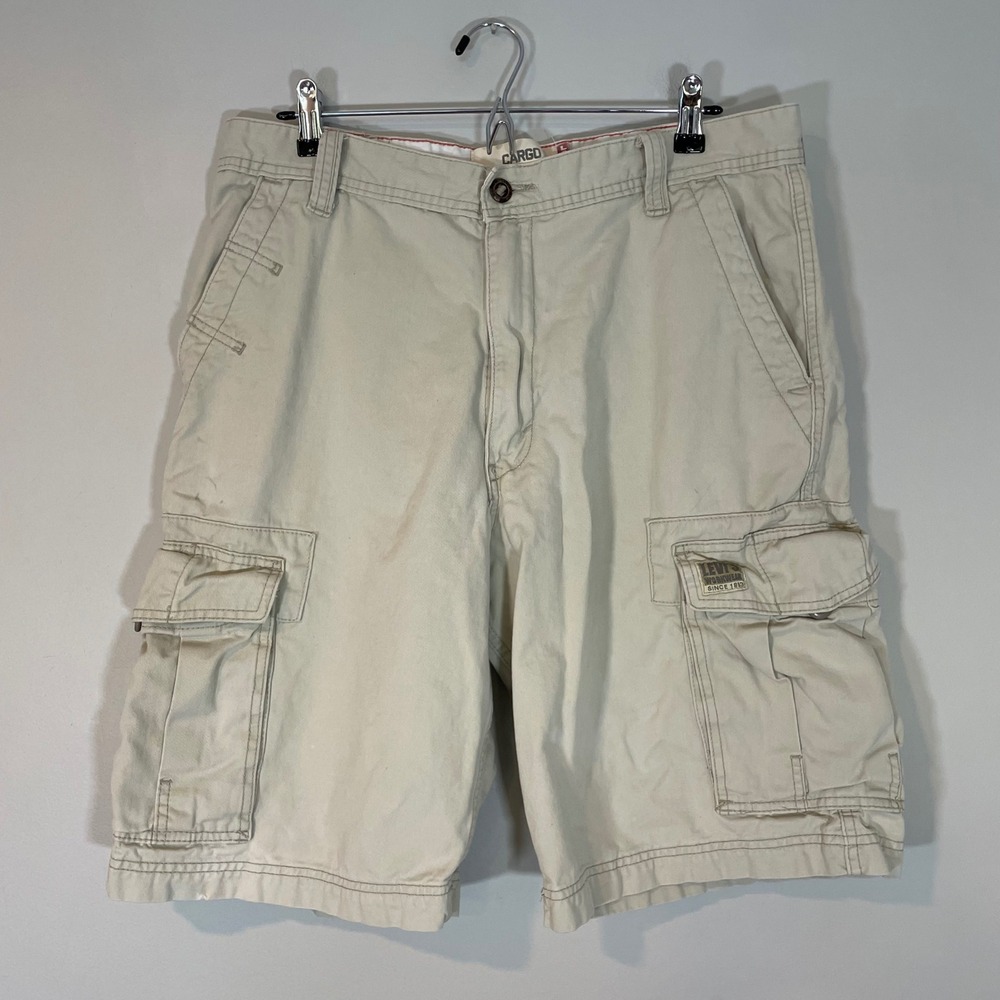 Levis Mens Tan Khaki Cargo Shorts Relaxed Fit Utility Size 34 Baggy Y2K Workwear
